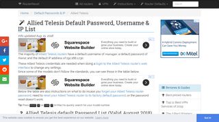 Allied Telesis Default Password, Login & IP List (updated August 2018 ...