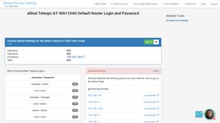 Allied Telesyn AT-WA1104G Default Router Login and Password