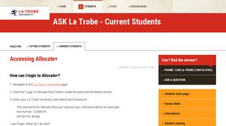 Accessing Allocate+, FAQs for Current Students, La Trobe University