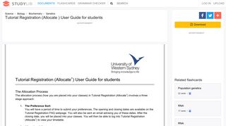 Tutorial Registration (Allocate ) User Guide for students - studylib.net