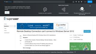 Remote Desktop Connection can't connect to Windows Server 2012 ...
