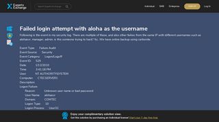 Failed login attempt with aloha as the username - Experts Exchange