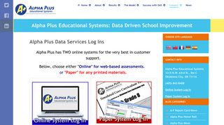 Logins: Online & Paper Systems - Alpha Plus Educational Systems