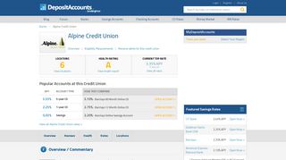 Alpine Credit Union Reviews and Rates - Utah - Deposit Accounts
