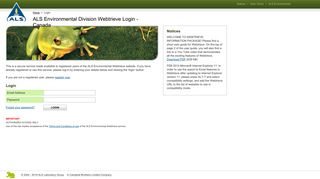 ALS Environmental Webtrieve - Login