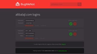 altbalaji.com passwords - BugMeNot