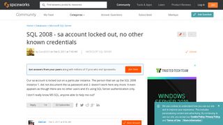 [SOLVED] SQL 2008 - sa account locked out, no other known ...