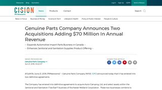 Genuine Parts Company Announces Two Acquisitions Adding $70 ...