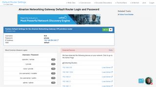 Alvarion Networking Gateway Default Router Login and Password