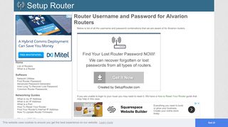 Router Username and Password for Alvarion Routers - SetupRouter