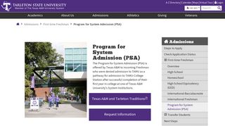 Program for System Admission (PSA) - First-time Freshman ...