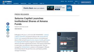 Saturna Capital Launches Institutional Shares of Amana Funds