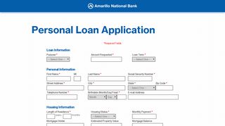 Personal Loan Application - Amarillo National Bank, (Amarillo, TX)