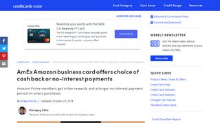 Amazon Business American Express Card offers choice of cash back ...