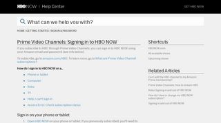 Prime Video Channels: Signing in to HBO NOW