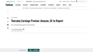 Thursday Earnings Preview: Amazon, GE to Report - TheStreet