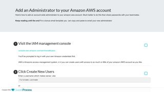 Add an Administrator to your Amazon AWS account - SweetProcess