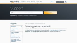 Deleting payment methods - Amazon Pay