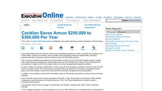 Human Resource Executive Online | Ceridian Saves Amcor $250,000 ...