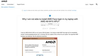 Why I am not able to install AMD Face login in ... | Community