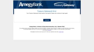Treasury Gateway® Portal Error - Amegy Bank