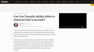 Can You Transfer Airline Miles to Someone Else's Account? - Forbes
