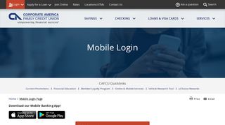 Mobile Login Page - Corporate America Family Credit Union