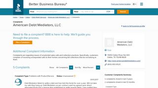 American Debt Mediators, LLC | Complaints | Better Business Bureau ...