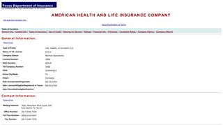 AMERICAN HEALTH AND LIFE INSURANCE COMPANY