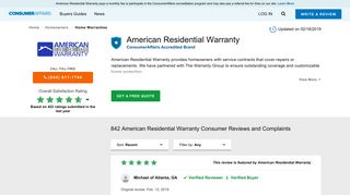 Top 815 Reviews and Complaints about American Residential Warranty