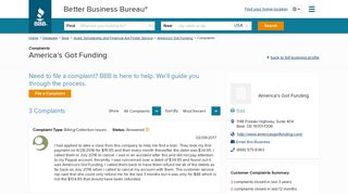 America's Got Funding | Complaints | Better Business Bureau® Profile