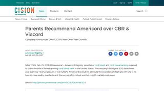 Parents Recommend Americord over CBR & Viacord - PR Newswire