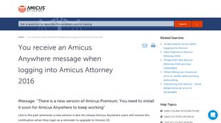 You receive an Amicus Anywhere message when logging into Amicus ...