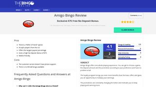 Amigo Bingo Reviews | Get $75 No Deposit Bonus and Promo Codes