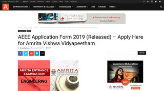 AEEE Application Form 2019 (Released) – Apply Here for Amrita ...