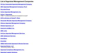 List of Appraisal Management Companies
