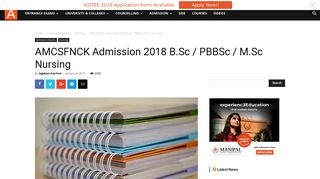 AMCSFNCK Admission 2018 B.Sc / PBBSc / M.Sc Nursing | AglaSem ...