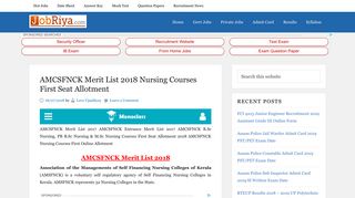 AMCSFNCK Merit List 2018 Nursing Courses First Seat Allotment