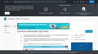 sql server authentication login failed - Database Administrators ...