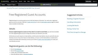 Free Registered Guest Accounts - Ancestry Support