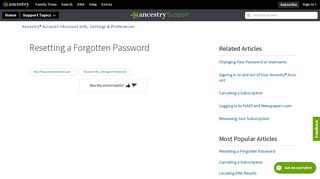 Resetting a Forgotten Password - Ancestry Support