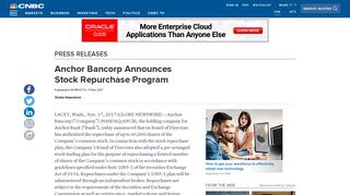 Anchor Bancorp Announces Stock Repurchase Program - CNBC.com