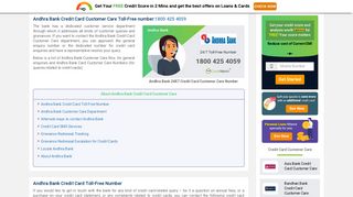 Andhra Bank Credit Card Customer Care Number: 24x7 - CreditMantri