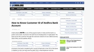 How to Know Customer ID of Andhra Bank Account - BankIndia.org
