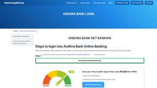 Andhra Bank login and net banking details - MyMoneyKarma