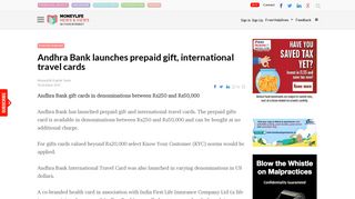 Andhra Bank launches prepaid gift, international travel cards - Moneylife