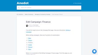 Edit Campaign: Finance | Anedot Answers