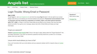 Login Trouble: Wrong Email or Password | Angie's List