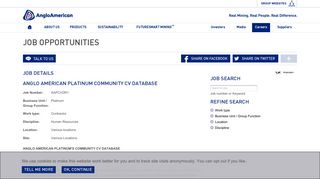 Anglo American - Anglo American Platinum Community CV Database
