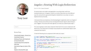 Angular 2 Routing With Login Redirection – Tony Lunt